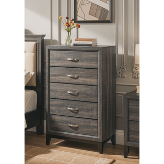 Sunvega Valdemar Brown Fabric and Weathered Gray Finish Queen Size Bed