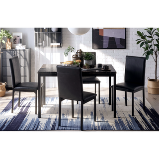 Sunvega Black Faux Marble Top Dining Table with Metal Frame for 4 Seats