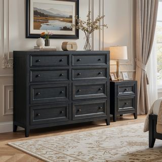 Sunvega Ebony 8-Drawer Dresser with Spacious Storage and Framed Drawer Fronts