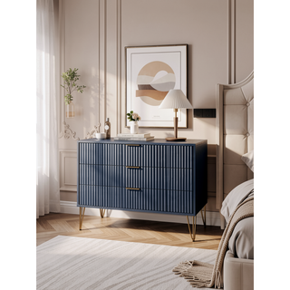 Sunvega Modern Glam Dresser with Gold Metal Handles and Splayed Legs for Bedroom
