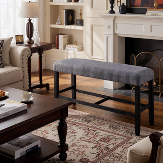 Sunvega Weathered Espresso Finish Wooden Frame Upholstered Padded Seat and Apron Bench