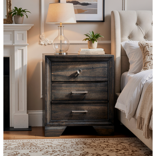 Sunvega Dark Gray Finish 3 Drawers Nightstand with Smooth Metal Glides