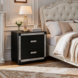 Sunvega White Nightstand with Integrated Speaker Cooler Insert and Glitter Detailing