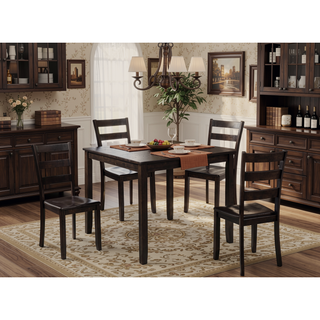 Sunvega Contemporary Dark Wood Finish Square Table with Ladder-back Chairs Dining Set