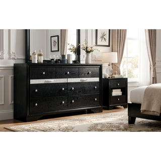 Sunvega Modern Black Nightstand with Hidden Jewelry Drawer and Nickel Knob