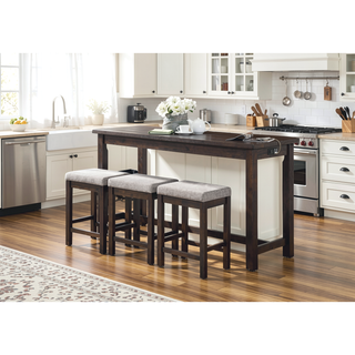 Sunvega White Counter Height Dining Set with USB Ports and Fabric Stools
