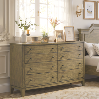 Sunvega Natural Pine 8-Drawer Dresser Cabinet with Solid Wood Tops and Antique Nickel Hardware
