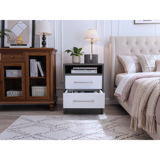 Sunvega Smokey Oak and White 2-Drawer 1-Shelf Rectangle Nightstand with Storage