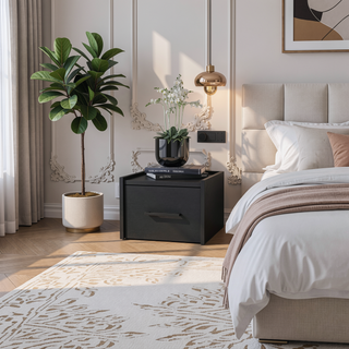 Sunvega Wall-Mounted Nightstand with Sleek Single Drawer and Spacious Top Shelf