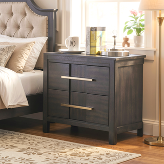 Sunvega Gray Transitional Style Nightstand with Felt-lined Drawers and Nickel Hardware