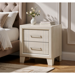 Sunvega Contemporary White Beige Finish Wooden Nightstand with Two Drawers
