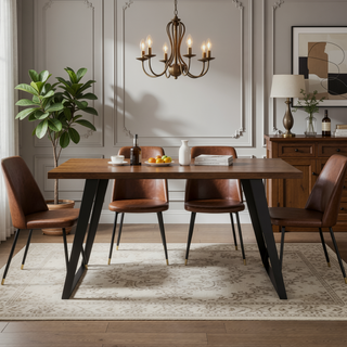 Sunvega 54-inch Square Walnut Veneer Dining Table with Iron Legs for 8