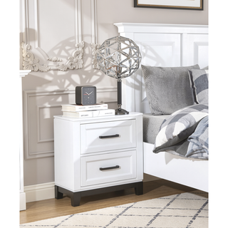Sunvega White and Metallic Gray Nightstand with 2 Dovetail Drawers for Bedroom