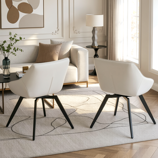 Sunvega Modern PU Leather Dining Chairs Set of 2 with Black Metal Legs for Kitchen