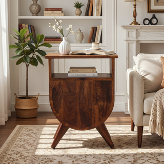 Sunvega Solid Mango Wood Split Bedside with 2 Drawers and Open Slot