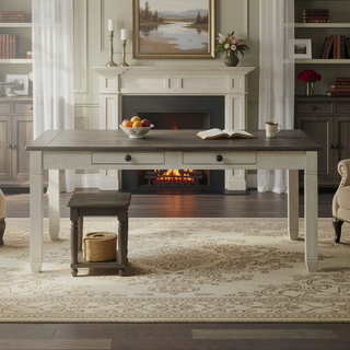 Sunvega Antique White Finish Wooden Bench with Gray Textured Fabric Upholstered Seat