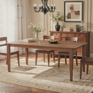 Sunvega Rubberwood Farmhouse Dining Table with Square Legs and Slatted Top