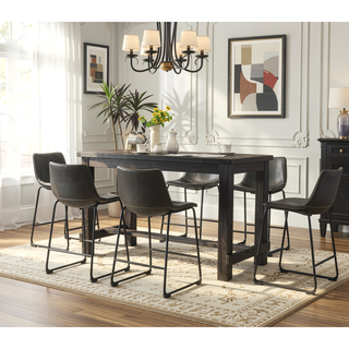 Sunvega Antique Wood Finished Counter Height Dining Set with Table and Six Brown Chairs