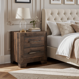 Sunvega Brown Penny Casual 2-Drawer Nightstand with Included Safety Hardware
