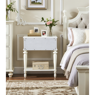 Sunvega Floral Pattern Ivory Nightstand with Drawer and Open Shelf Storage