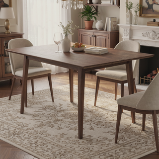 Sunvega Mid-Century Modern Solid Wood Rectangular Dining Table with Beveled Edges