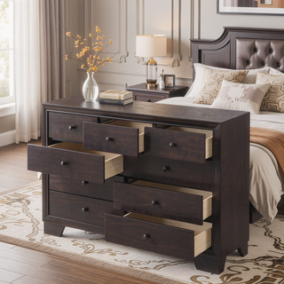Sunvega Madison Espresso Finish Nightstand with 2 Large Storage Drawers and Wood Frame