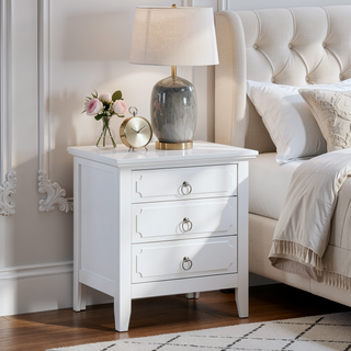 Sunvega Fully Assembled 3-Drawer Nightstand with Polished Nickel Hardware