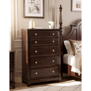 Sunvega Cappuccino Wood Veneer Night Stand with Silver Hardware for Bedroom