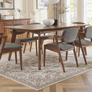 Sunvega Mid-Century Modern Dark Walnut Rectangular Dining Table with Leaf Extension