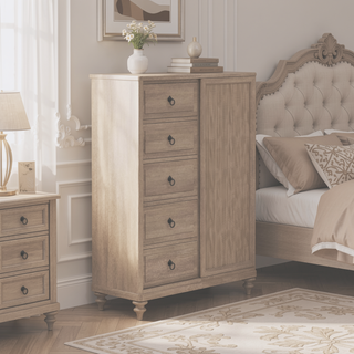 Sunvega Sand Finish 5 Drawer Door Chest with Cedar Lined Storage