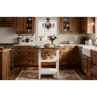 Sunvega White and Dark Cherry Finish Counter Height Table with 2 Drop Leaves