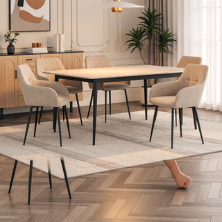 Sunvega Modern Beige Upholstered Dining Chairs with Wide Seat and Backrest