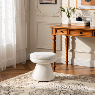 Sunvega Green Contemporary Accent Stool with Mushroom Shape Design and Teddy Fabric