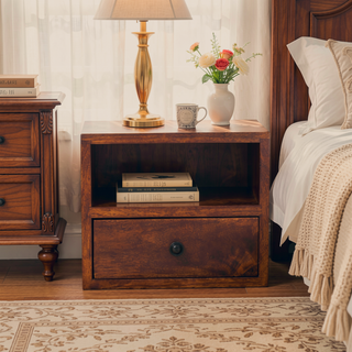Sunvega Wall Mounted Nightstand with Drawer and Open Slot in Chestnut Brown