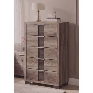 Sunvega Black and White Finish Nightstand with Two Drawers and Metal Knobs