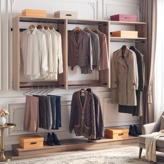 Sunvega Oak Wall Mounted Wood Closet System with Modular Units and Ample Storage