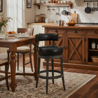 Sunvega 26 Inch Counter Height Swivel Bar Stool in Onyx Faux Leather and American Gray Wood