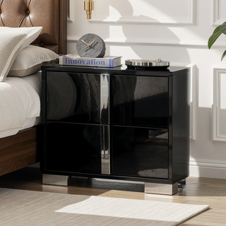 Sunvega Contemporary Bedroom Nightstand with Chrome Legs and UV Finish in Black