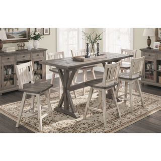 Sunvega Solid Rubberwood Counter Height Dining Table with Distressed Gray Finish