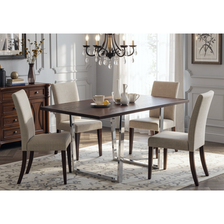 Sunvega Modern Dining Table with Brown Laminate Top and Chrome Metal Legs
