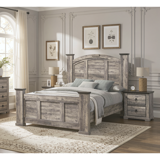 Sunvega Contemporary Rustic Gray Two-Tone Finish Nightstand with Two Drawers and Metal Knobs