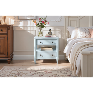 Sunvega Ocean Colored Finish Nightstand with 2 Storage Drawers and Custom Hardware