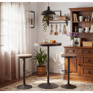 Sunvega Industrial Bar Table with Distressed Wood Top and Metal Frame for Dining