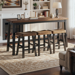 Sunvega 4-Piece Counter Height Dining Set with Table and 3 Stools in White and Coffee