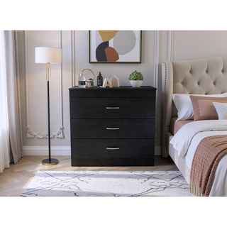 Sunvega Melia Three Drawer Dresser with Metal Hardware in Light Gray and White