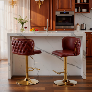 Sunvega Swivel Barstools with Tufted Back, Adjustable Seat Height and Chrome Base for Kitchen Island, Set of 2
