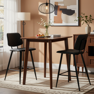 Sunvega Black Faux Leather Counter Height Stool Set with Padded Seat and Back