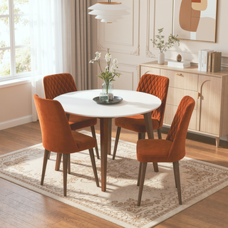 Sunvega Mid-Century Modern Round Dining Table in White Solid Wood for Kitchen