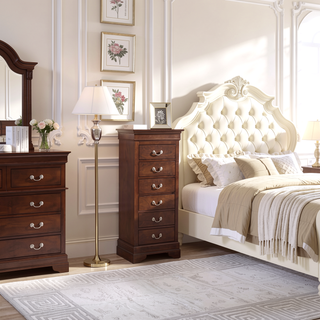 Sunvega Dark Brown Tufted Polyurethane Upholstered King Size Bed Frame
