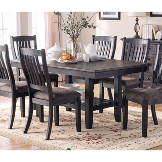 Sunvega Dark Coffee Finish Rubberwood Dining Table with Storage Shelf for Kitchen
